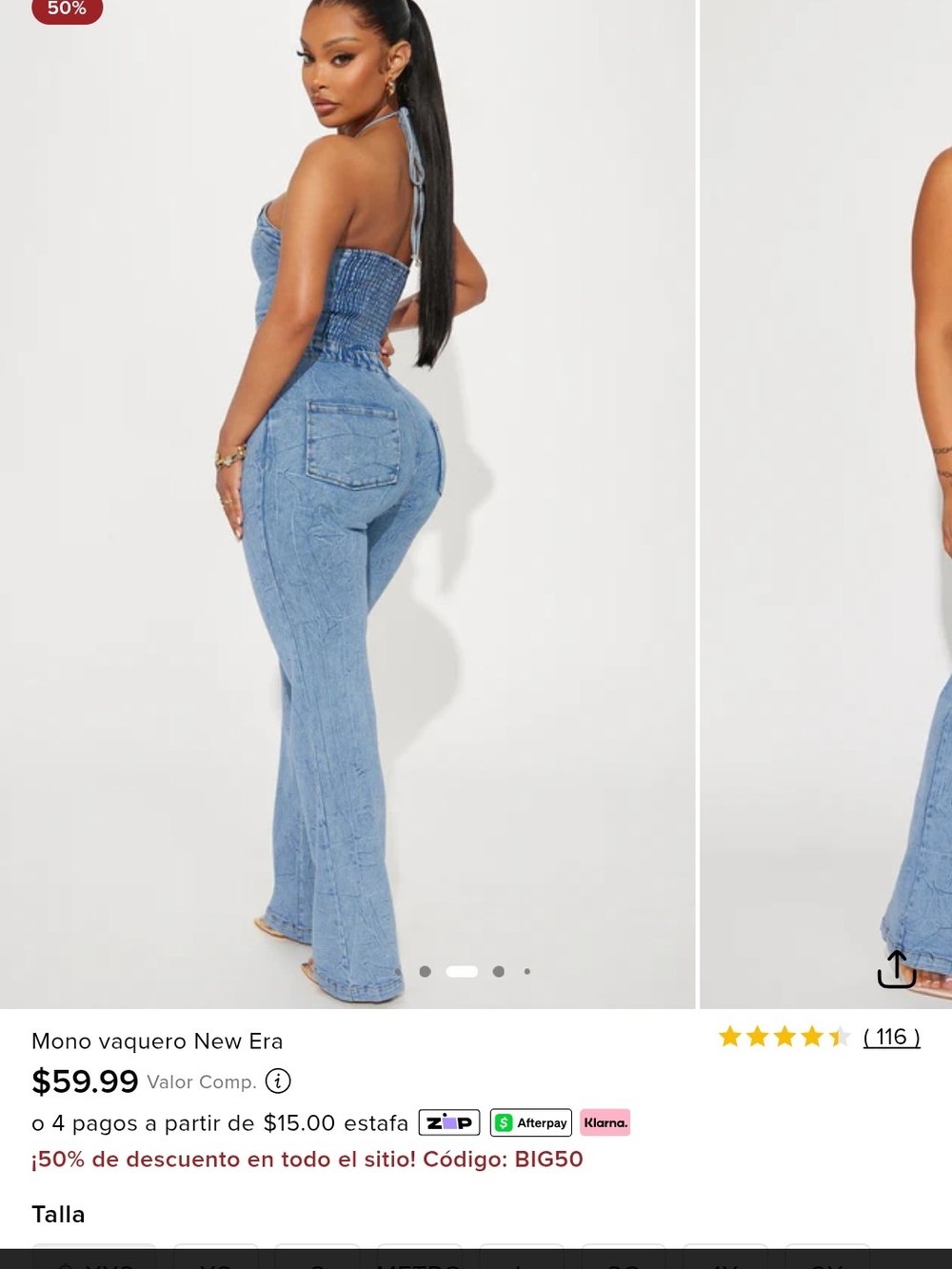 Fashion Nova Light Blue Denim Halter Jumpsuit